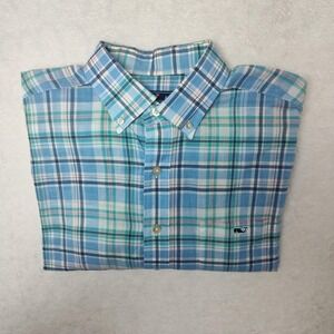 Vineyard Vines Shirt Mens Large Blue Plaid Classic Fit Tucker Whale Long Sleeve